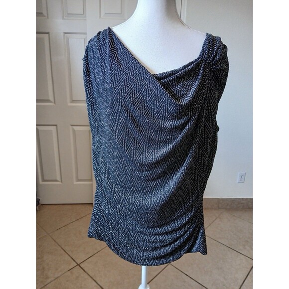 Dress Barn Drape‎ Neck Dressy Black Silver Sparkle Tunic Top 2X Party Cocktail - Picture 1 of 11